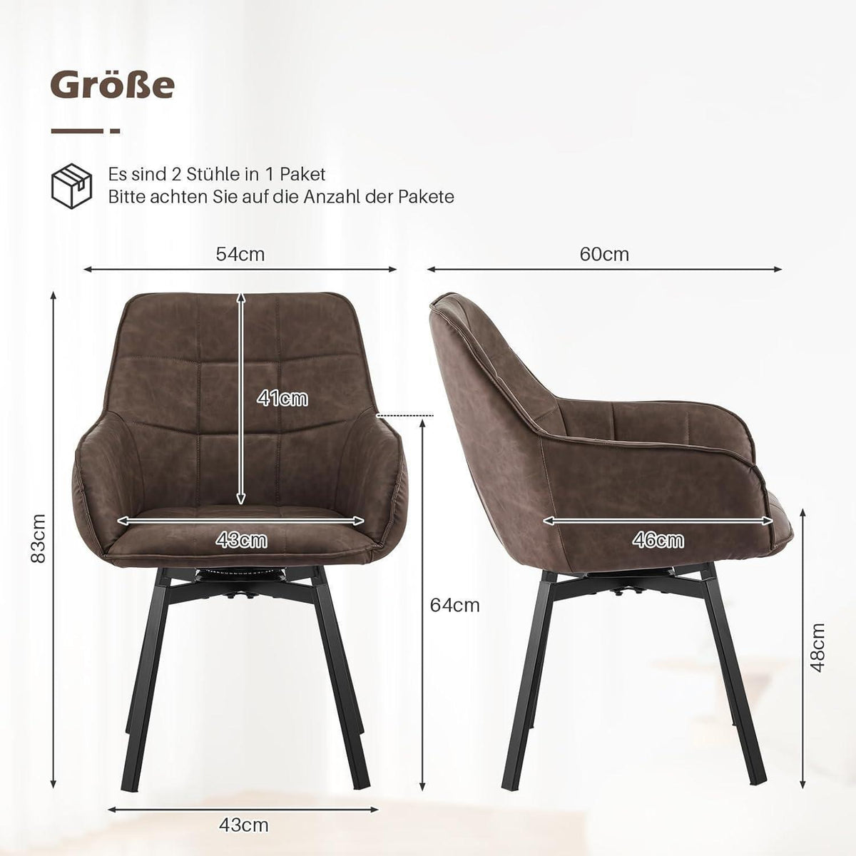 Drehbare Esszimmerstühle Set 4x Braun mit Armlehnen in Lederoptik