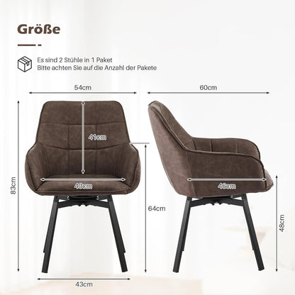 Drehbare Esszimmerstühle Set 4x Braun mit Armlehnen in Lederoptik