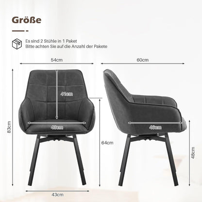 Drehbare Esszimmerstühle Grau 4er Set mit Armlehnen