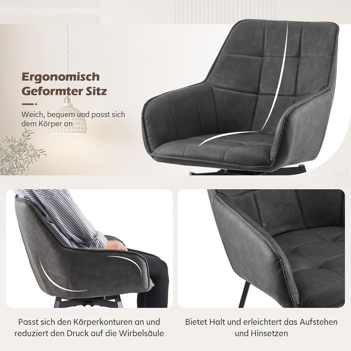 Drehbare Esszimmerstühle 2er Set Grau – & Komfort in Lederoptik
