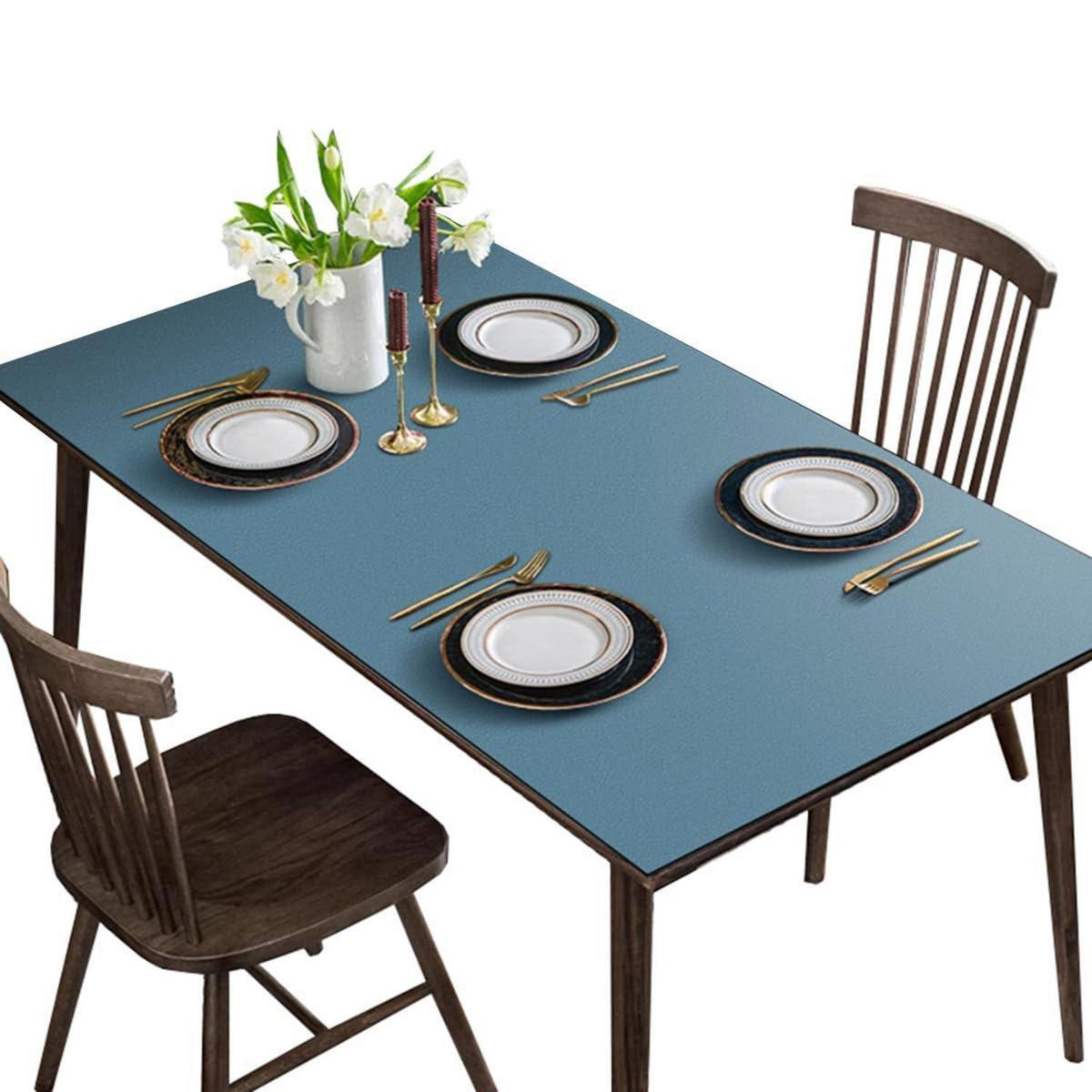 Tischdecke wasserdicht, Seeblau, 80x200 cm / 200x80 cm in Lederoptik