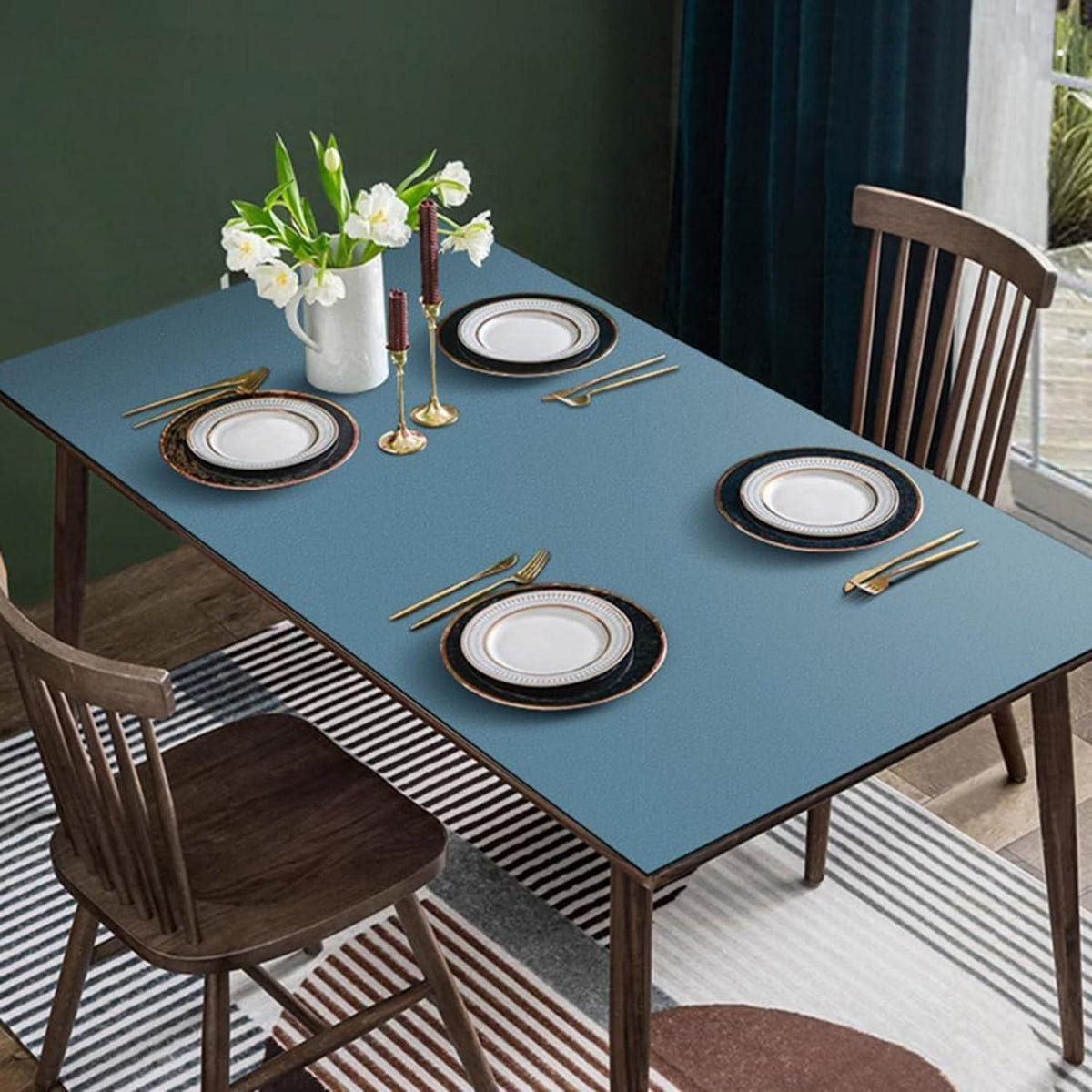 Tischdecke wasserdicht, Seeblau, 80x180 cm / 180x80 cm in Lederoptik