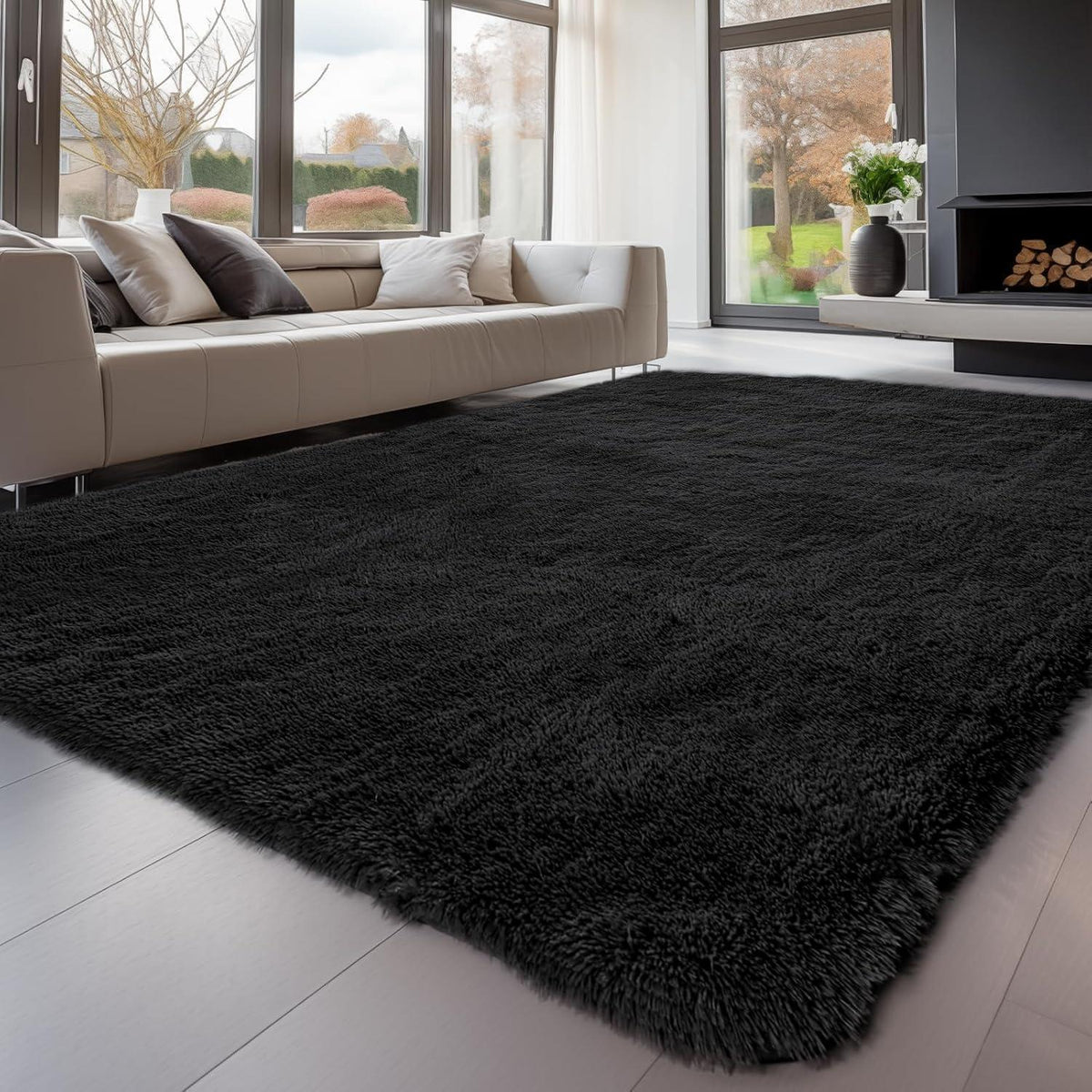 Grauer Hochflor Teppich 200x300 – Waschbar & Rutschfest für Wohnzimmer