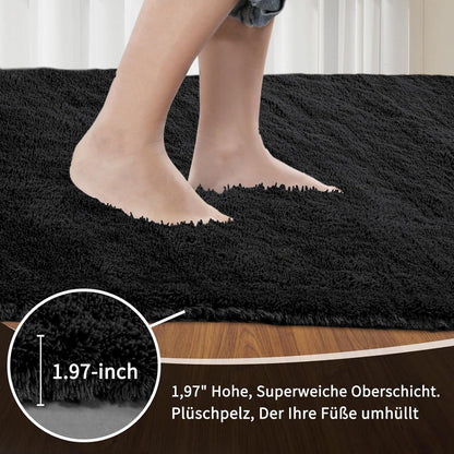 Grauer Hochflor Teppich 200x300 – Waschbar & Rutschfest für Wohnzimmer