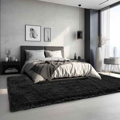 Grauer Hochflor Teppich 200x300 – Waschbar & Rutschfest für Wohnzimmer
