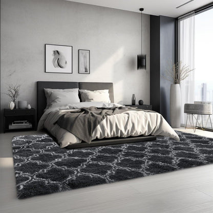 Hochflor Teppich Grau 200x300 - Flauschiger Wohnzimmerteppich