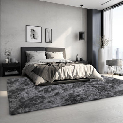 Hochflor Teppich Grau 240x300 - Flauschiger Wohnzimmerteppich Waschbar