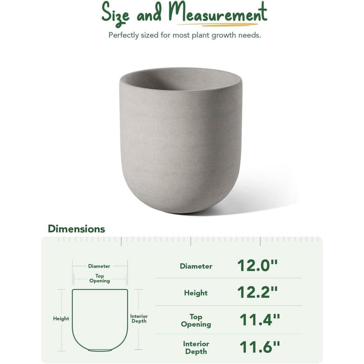 Keramiktopf Grau 30 cm mit Abflussloch