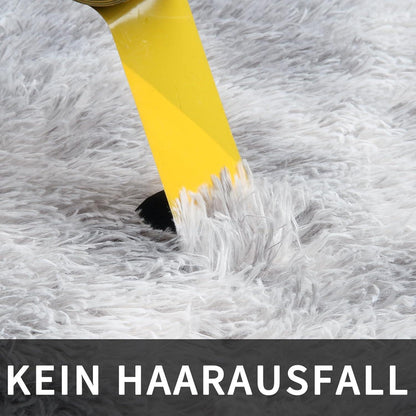 Grauer Hochflor Teppich 240x340 – Flauschiger Wohnzimmerteppich Waschbar