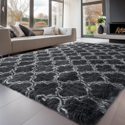 Hochflor Teppich Grau 240x300 – Flauschiger Wohnzimmerteppich Anti-Rutsch