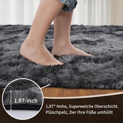 Grauer Hochflor Teppich 240x340 – Flauschiger Wohnzimmerteppich Waschbar