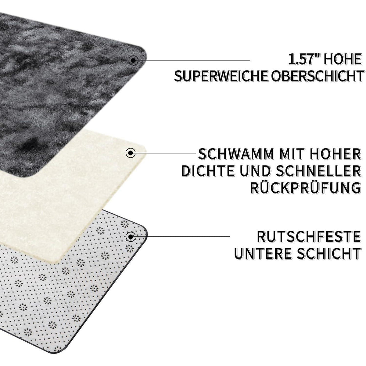 Grauer Hochflor Teppich 240x340 – Flauschiger Wohnzimmerteppich Waschbar