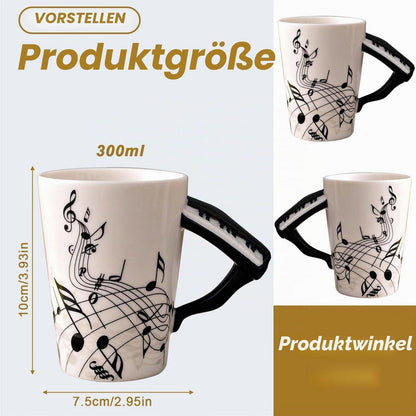 Keramiktasse Klaviergriff mit Musiknoten – 250ml Geschenkbecher