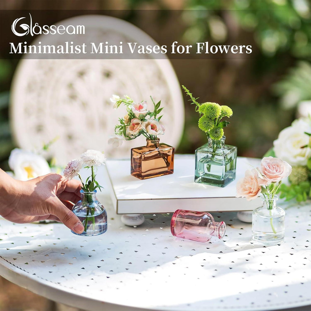 20er Set Glasseam Mini Vasen Glas Farbig Blumenvase Deko für Tischdeko