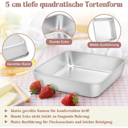 Quadratische Kuchenform aus Edelstahl 20x20x5 cm