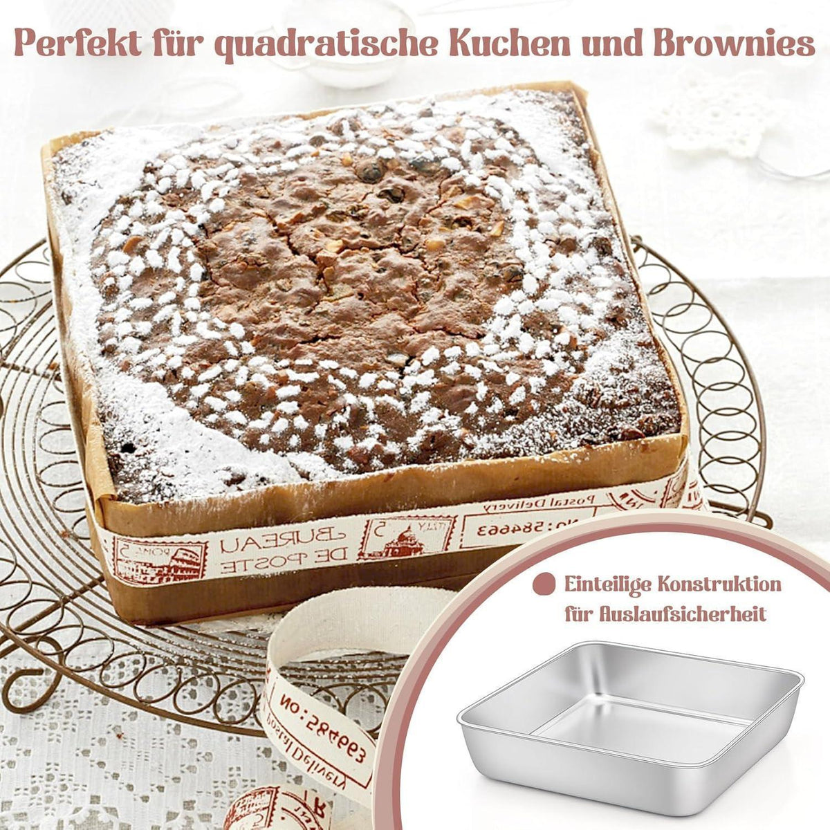 Quadratische Kuchenform aus Edelstahl 20x20x5 cm