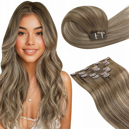 Echthaar Tressen Braun Balayage 60cm - Volles Haar Volumen