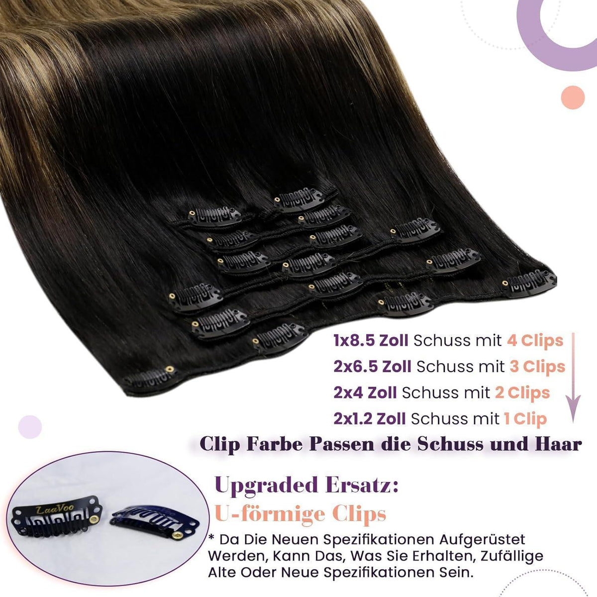 Echthaar Clip-In Extensions Braun Balayage 60cm