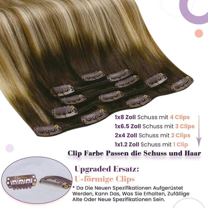 Clip-in Haarverlängerung Echthaar Balayage Braun Blond
