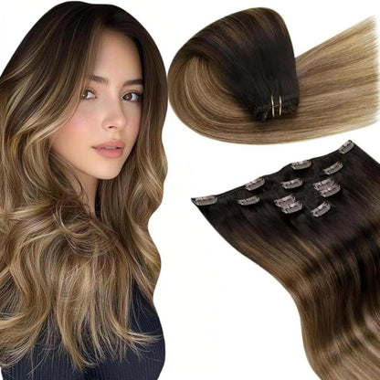 Echthaar Clip-in Extensions Balayage Ombre Aschblond