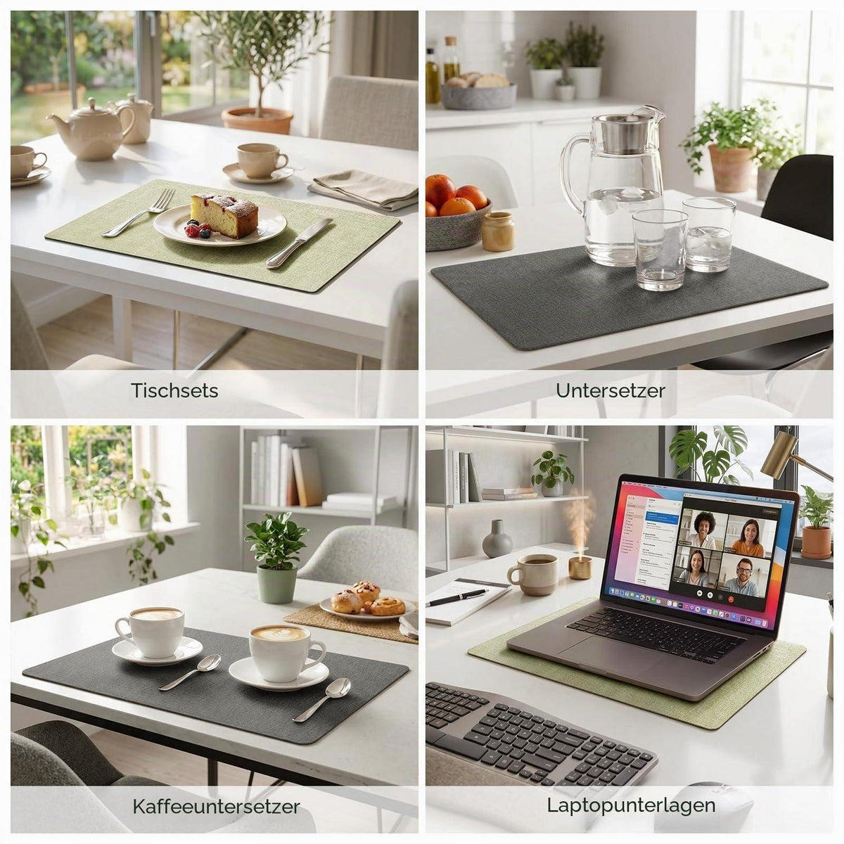 Romanstyle Vinyl Tischsets 6er Set Grau-Grasgrün 30,5 x 43,2 cm
