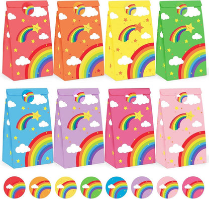 24er Set Regenbogen Partytüten mit Aufkleber Kraftpapier