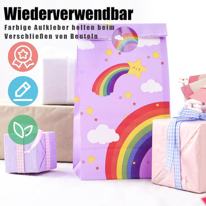 24er Set Regenbogen Partytüten mit Aufkleber Kraftpapier