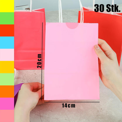 Koogel 30 Stück Geschenktüten 20x14x7cm - Bunt Kraftpapiertüten Henkel - Geburtstag Hochzeit Weihnachten