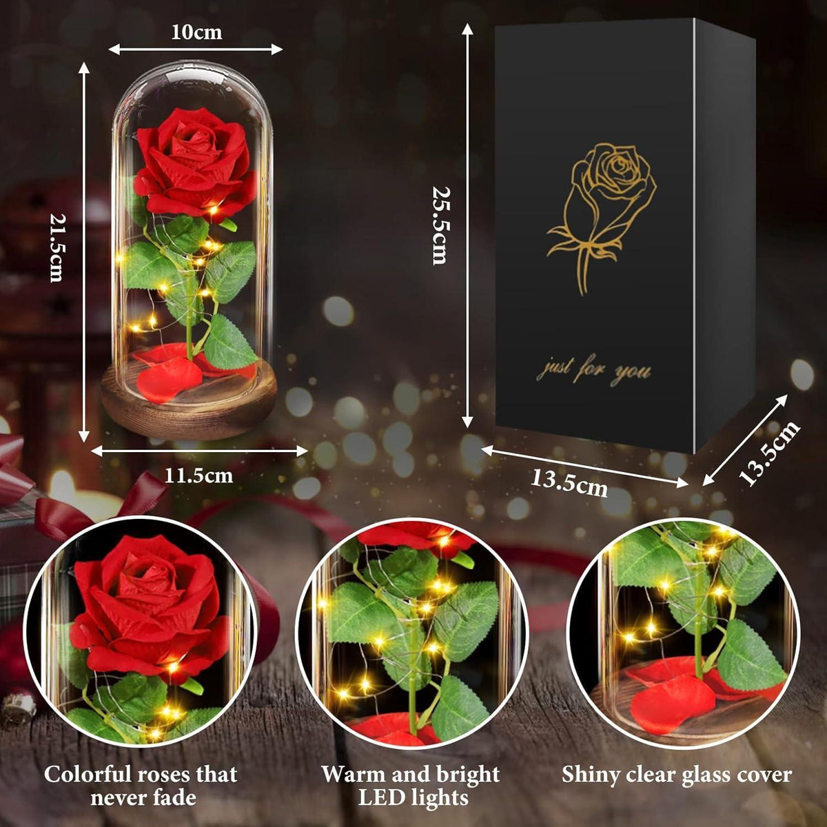 Ewige Rose im Glas, Die Schöne und das Biest, Romantische Rote Rose