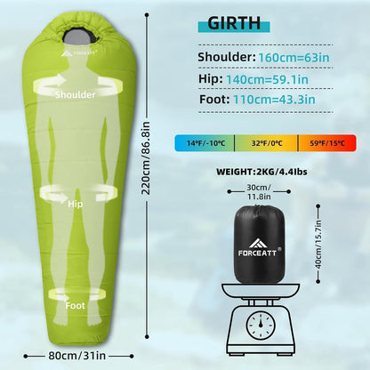 Mumienschlafsack 4 Jahreszeiten -10°C bis 15°C, Grün