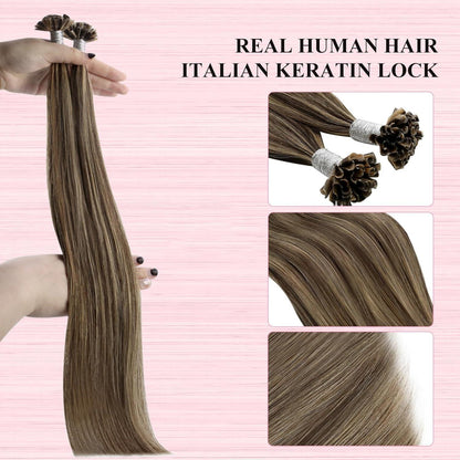 Echthaar Bondings Braun Blond 50cm – Haarverlängerung U-Tip