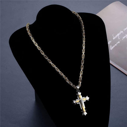 Herren Kreuz Kette Edelstahl Byzantinisch 71cm