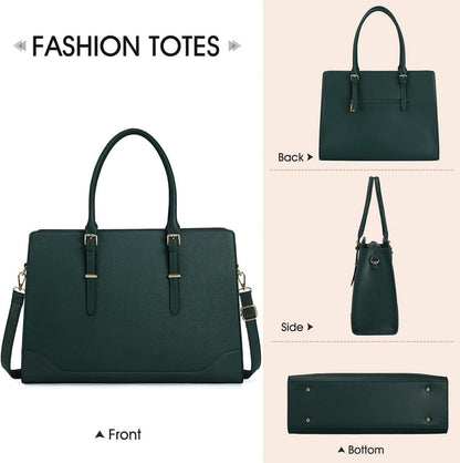 Handtasche Damen Shopper Dunkelgrün 15.6 Zoll Laptoptasche PU Leder