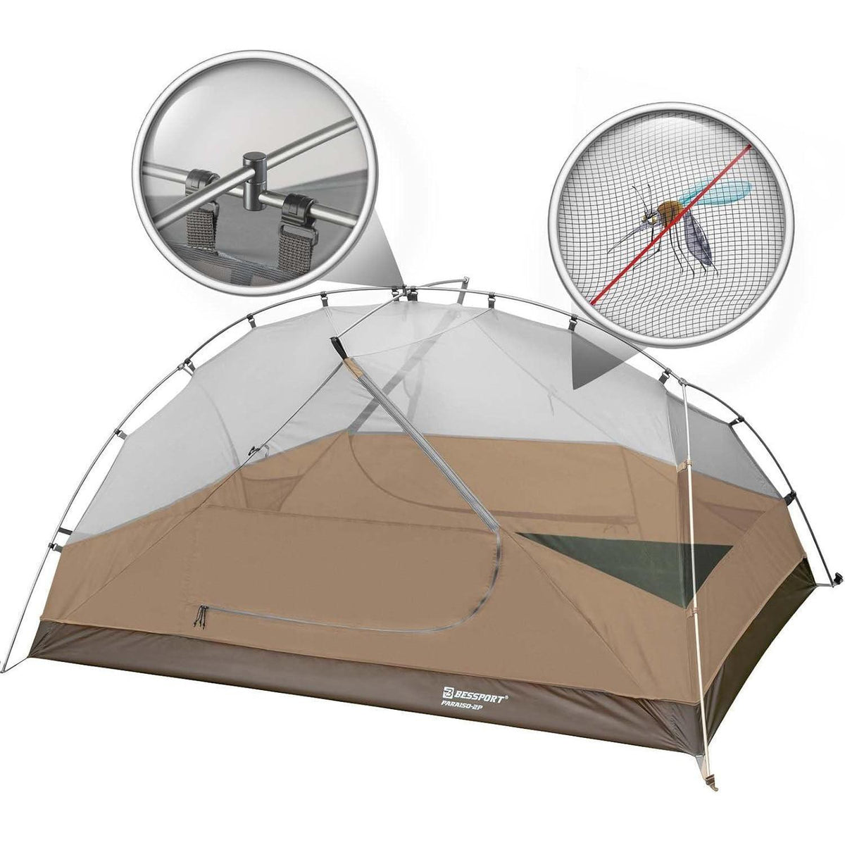 3 Personen Kuppelzelt Khaki - Wasserdicht & Winddicht