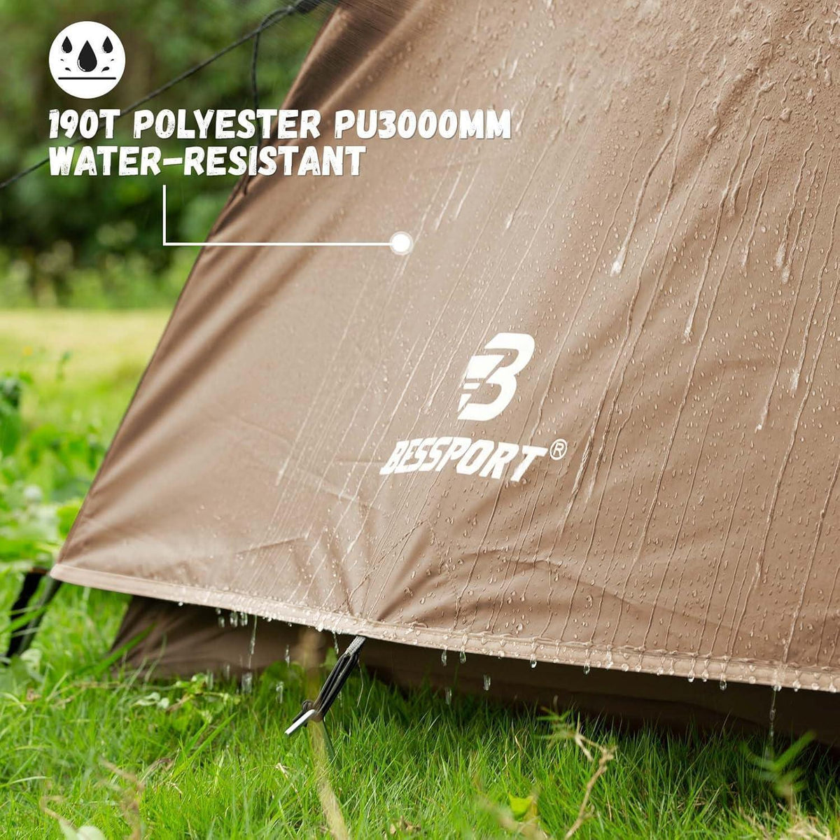3 Personen Kuppelzelt Khaki - Wasserdicht & Winddicht