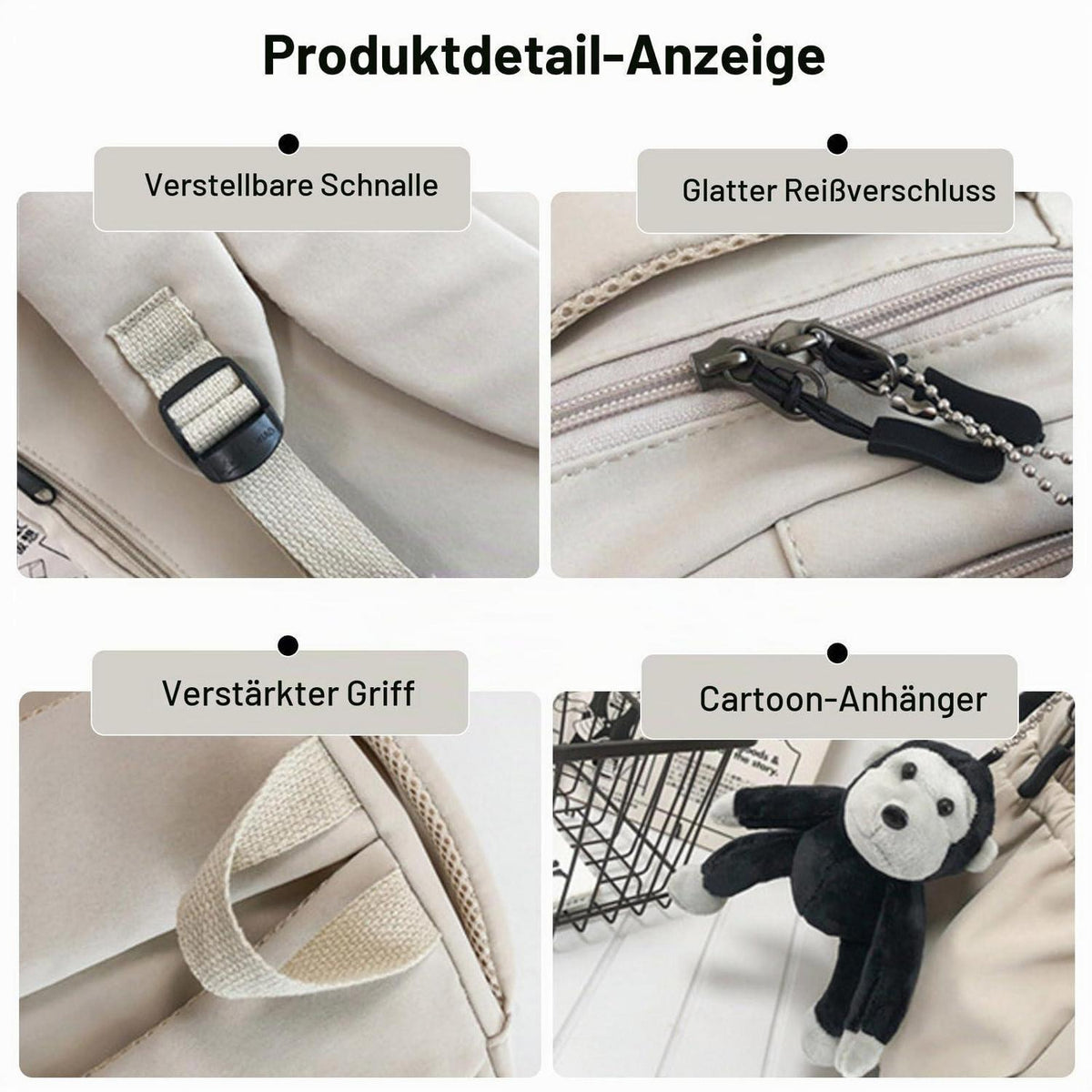 Schulrucksack Damen Daypack mit Laptopfach – Beige Weiß
