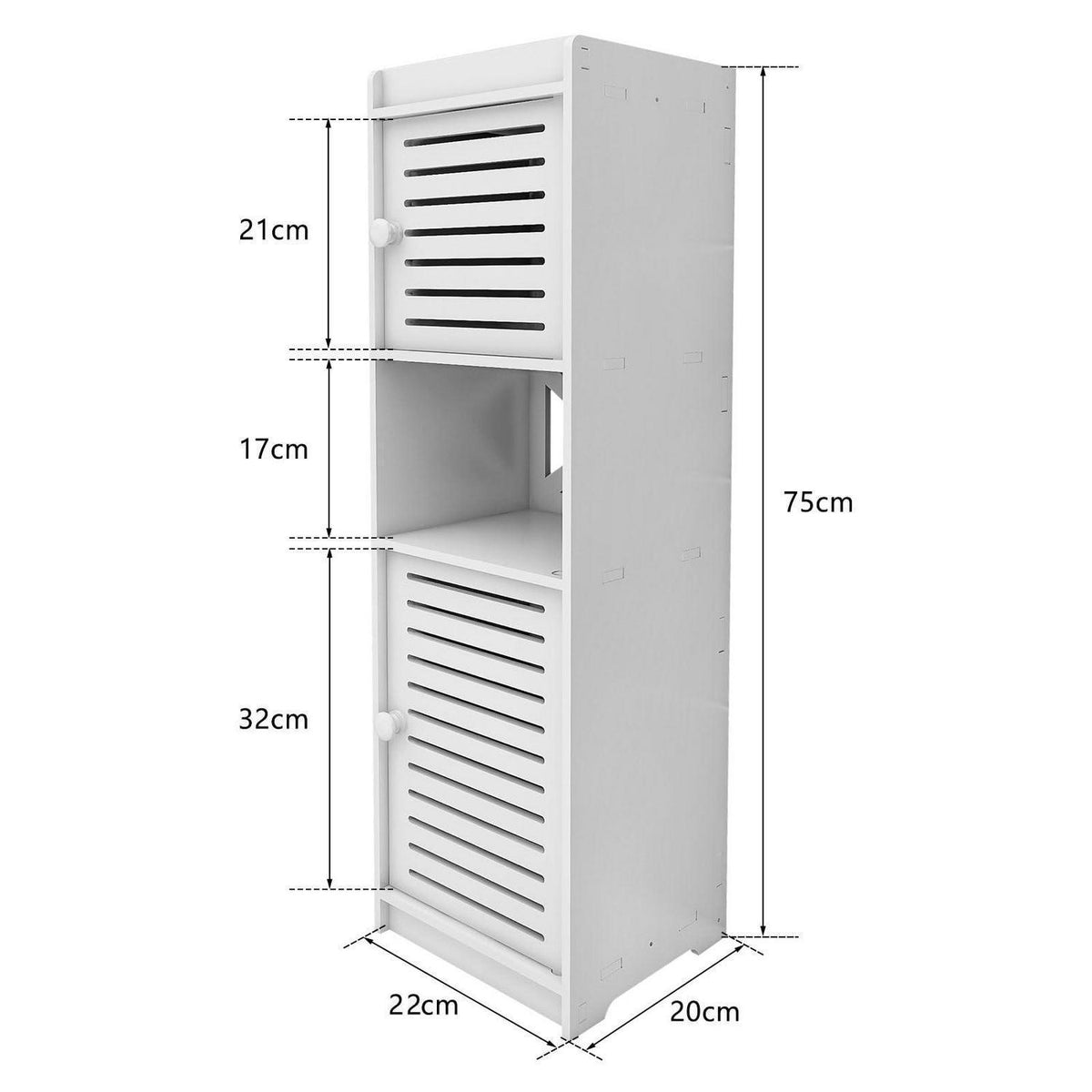 Schmaler Badezimmerschrank weiß 22x20x75cm