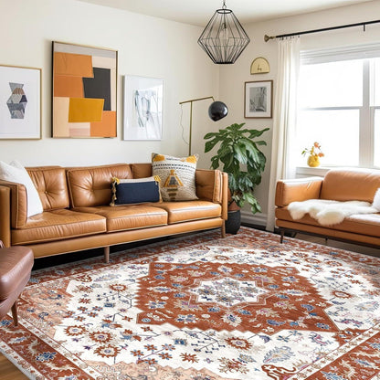 Vintage Kurzflor Teppich Orange 200x300 cm - Wohnzimmer Teppich