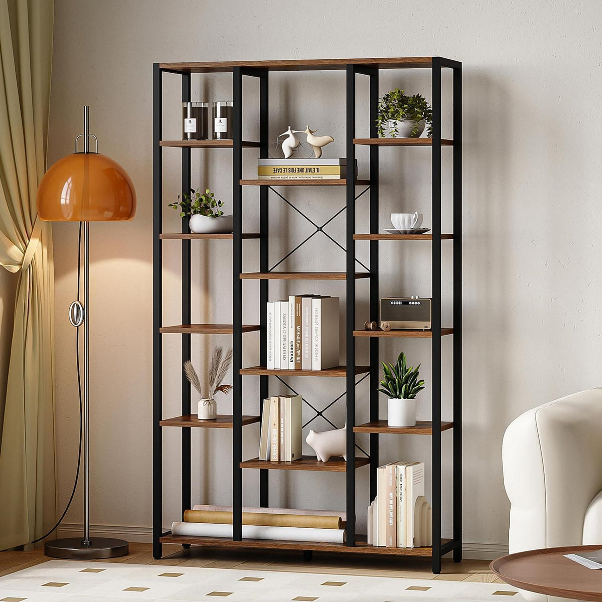 Standregal 6 Ebenen – Vintagebraun & Schwarz, 30x100x170cm