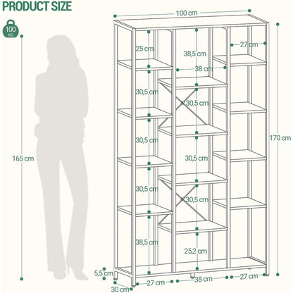 Standregal 6 Ebenen – Vintagebraun & Schwarz, 30x100x170cm