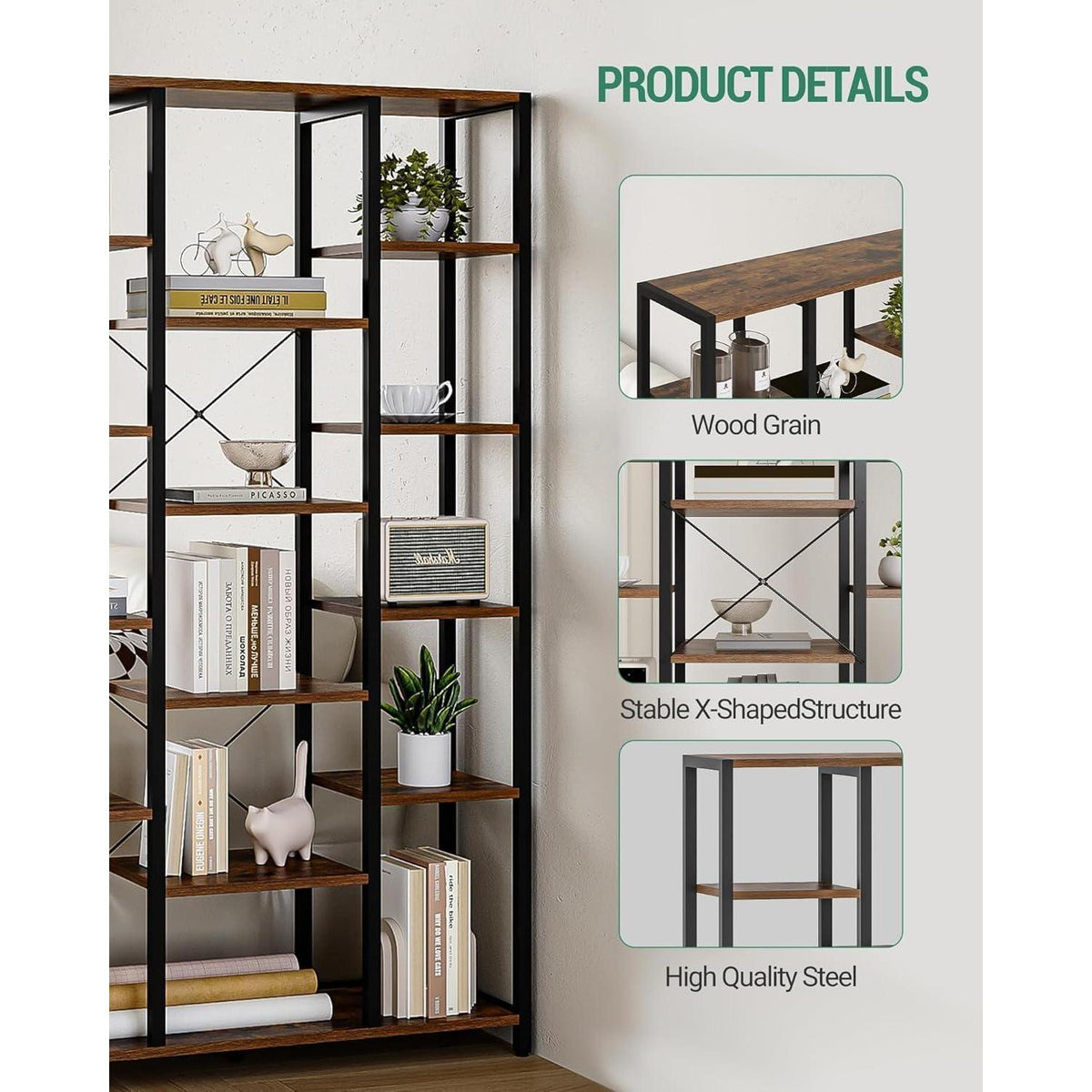 Standregal 6 Ebenen – Vintagebraun & Schwarz, 30x100x170cm