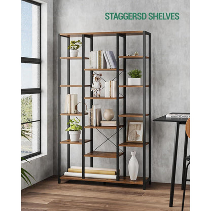 Standregal 6 Ebenen – Vintagebraun & Schwarz, 30x100x170cm