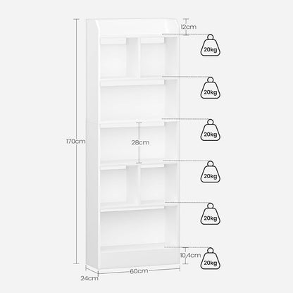 Weißes Bücherregal 6 Fächer – 170cm hoch, Standregal
