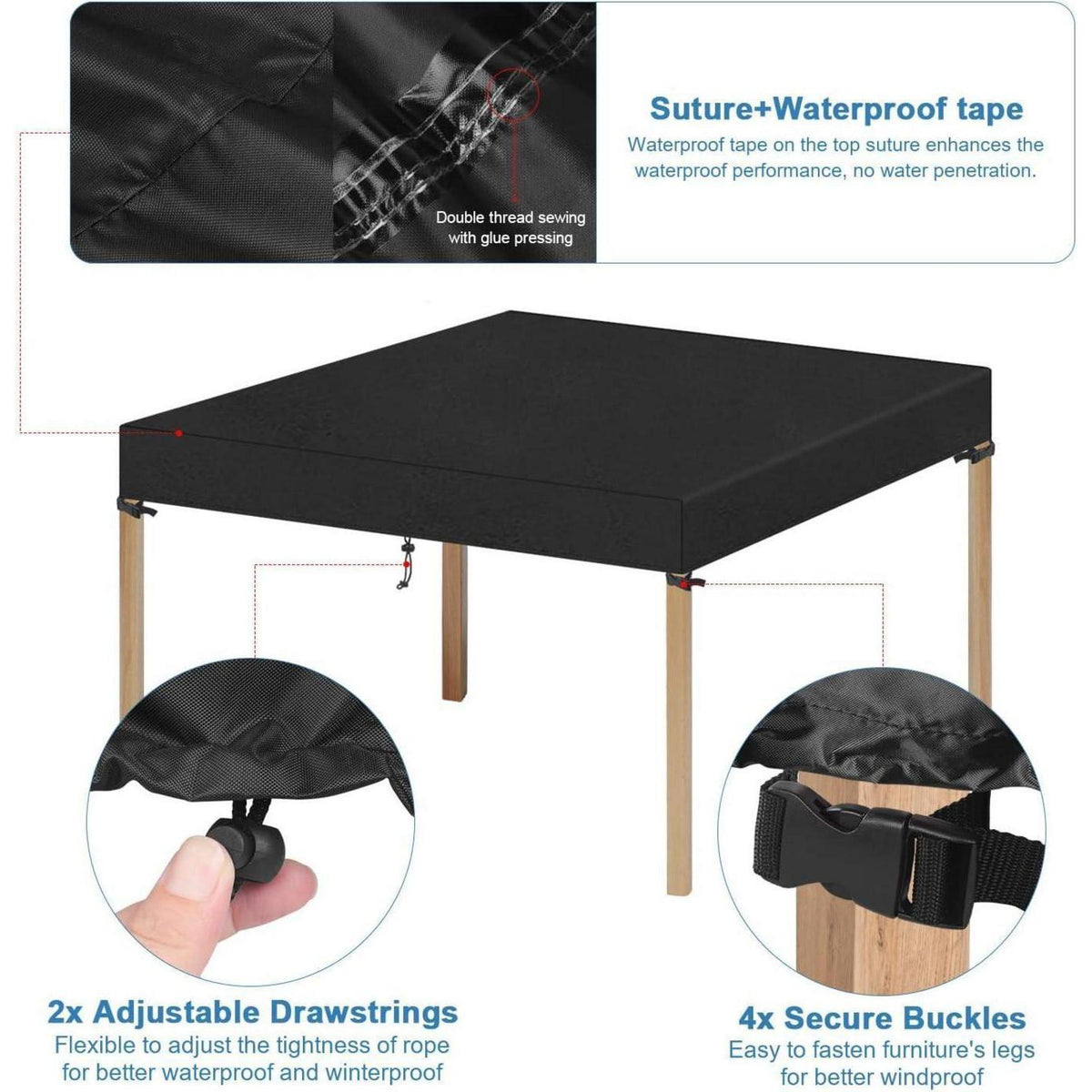 Quadratische Tisch Abdeckhaube 80x80cm Wasserdicht & UV-Beständig