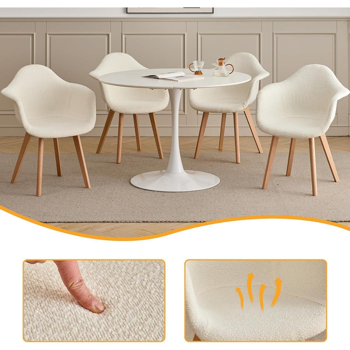 4er-Set Esszimmerstühle Beige, Vintage-Stil mit Armlehnen