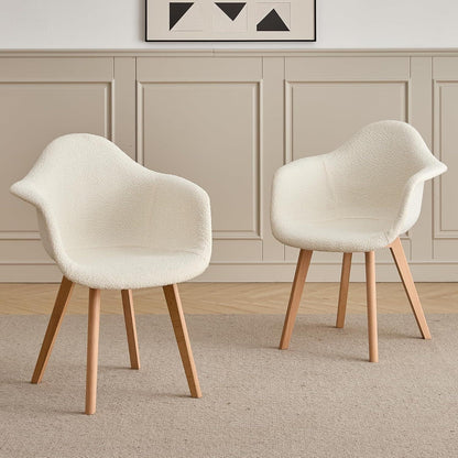 2 Esszimmerstühle im Vintage-Stil, Beige, Teddy-Samt