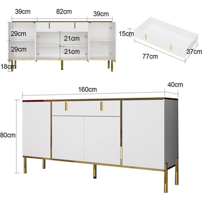 Weißes Sideboard mit 4 Türen & Schublade – 160cm Wohnzimmerschrank