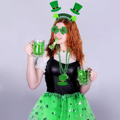 St. Patrick's Day Accessoire Damen Kostüm Set mit Kleeblatt Tutu Handschuhe Brille