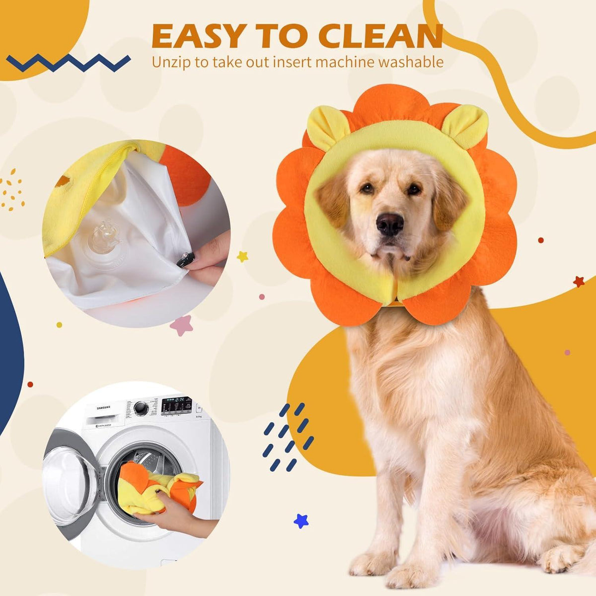 Aufblasbare Halskrause Hund Einstellbar Bequem Leckschutz Orange S