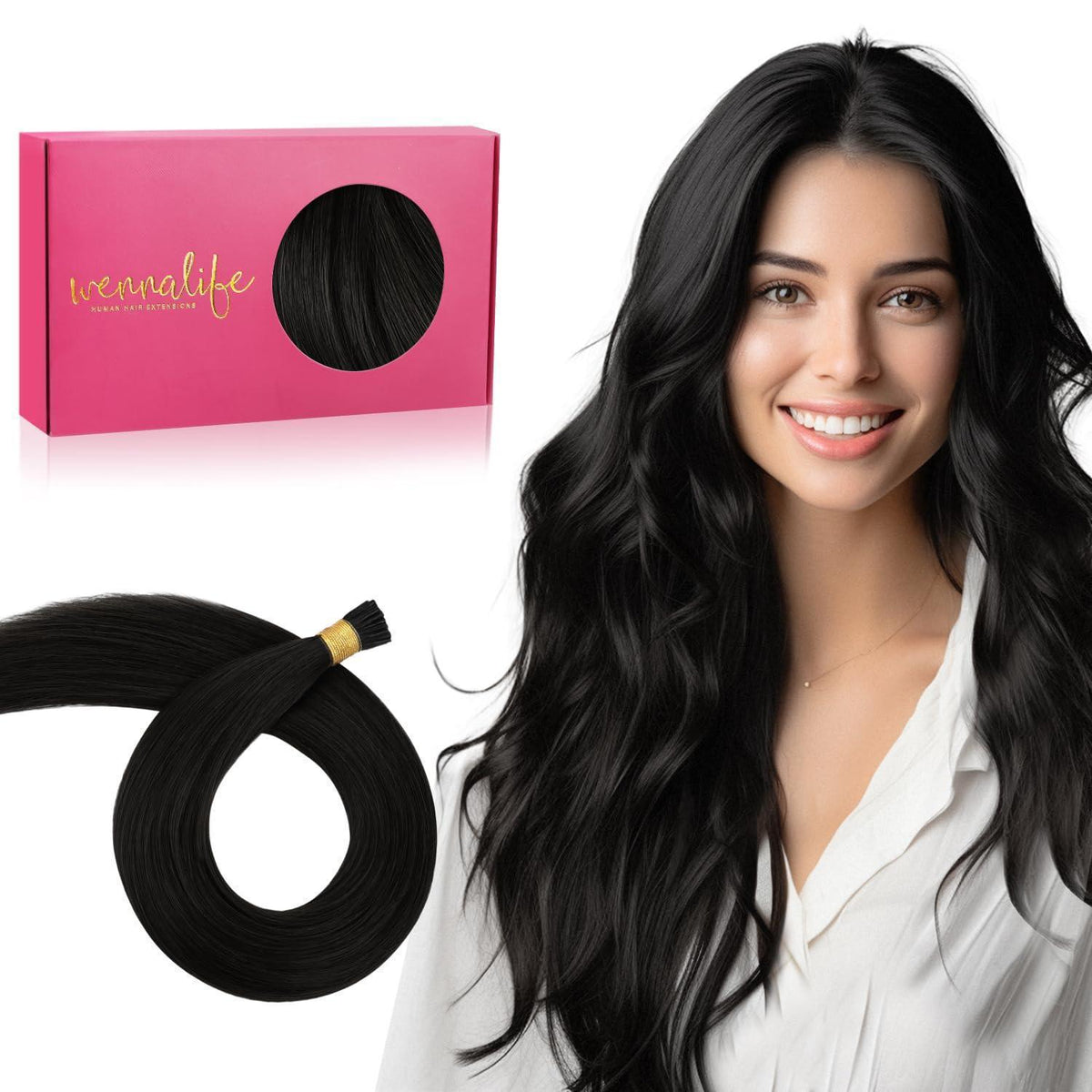 Echthaar I Tip Extensions – Natürliches Schwarz, 50g/50cm